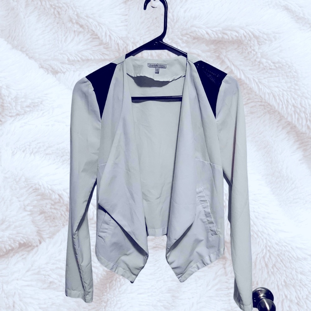 White Blazer with Black Shoulder Accents